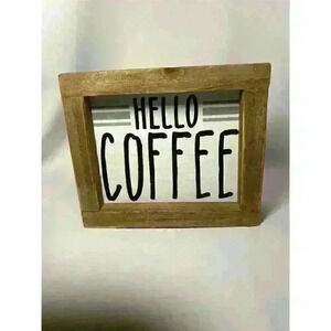PARISLOFT Barn Wood Small Box Sign 'Hello Coffee' Rustic Farmhouse Decor